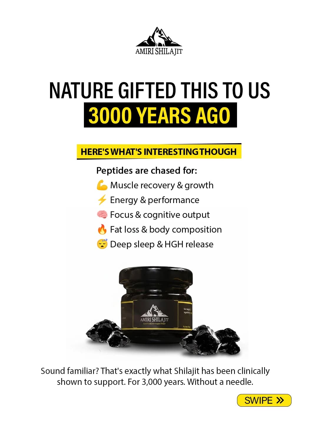 Amiri Shilajit social media post: Nature Gifted This to Us 3000 Years Ago