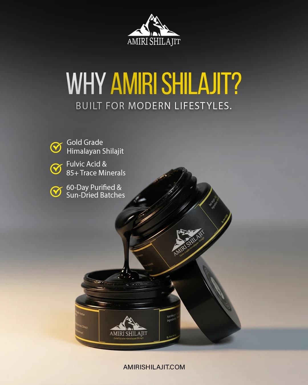 Amiri Shilajit social media post: Built for Modern Lifestyles