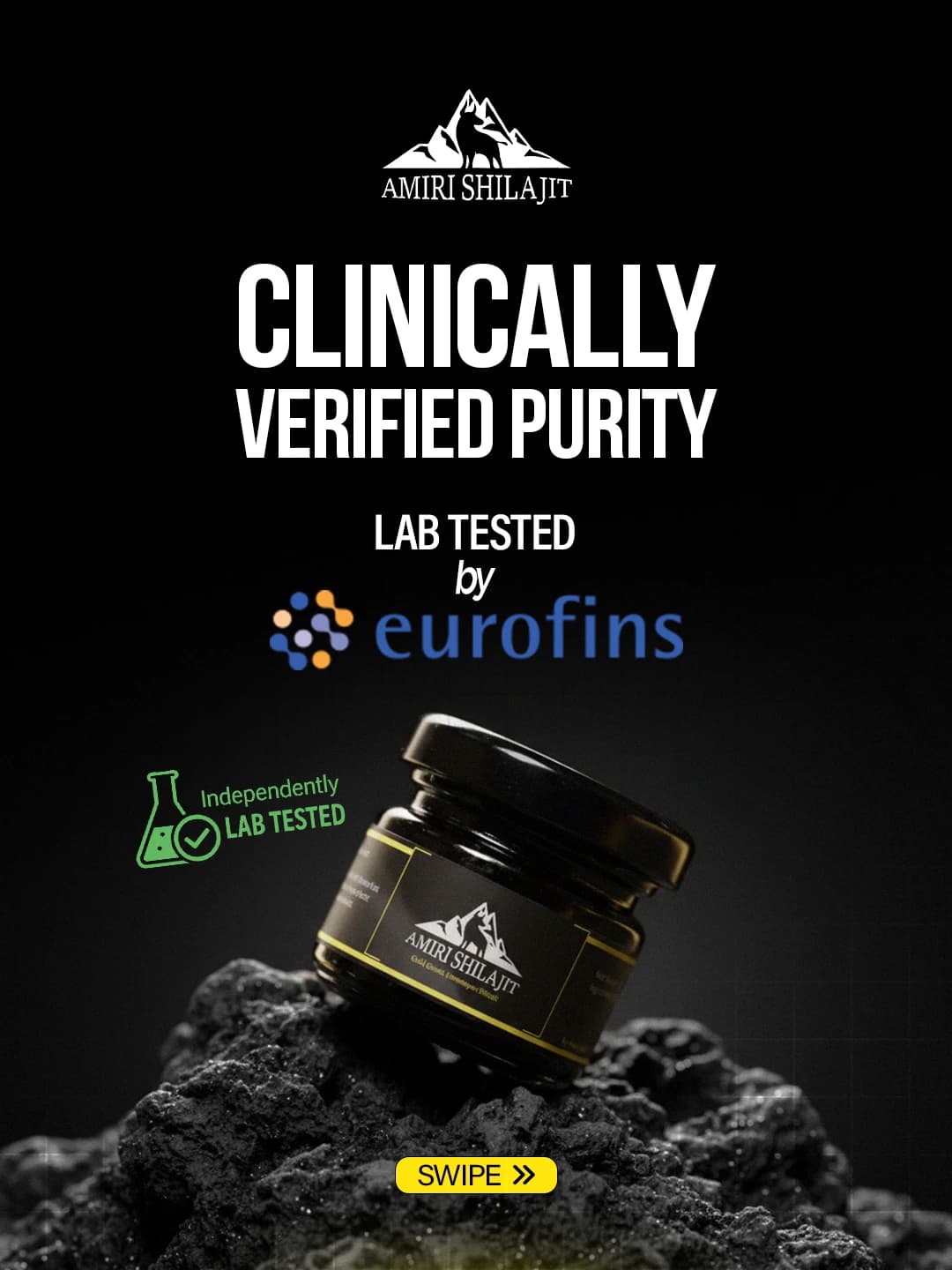 Amiri Shilajit social media post: Clinically Verified Purity