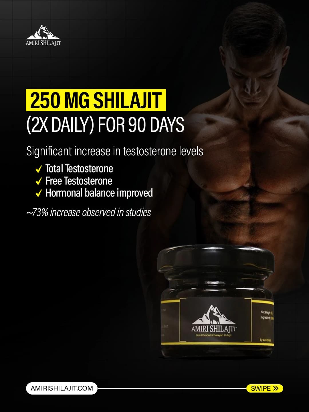 Amiri Shilajit social media post: Clinically verified testosterone study post that converts health-conscious men into Amiri buyers.