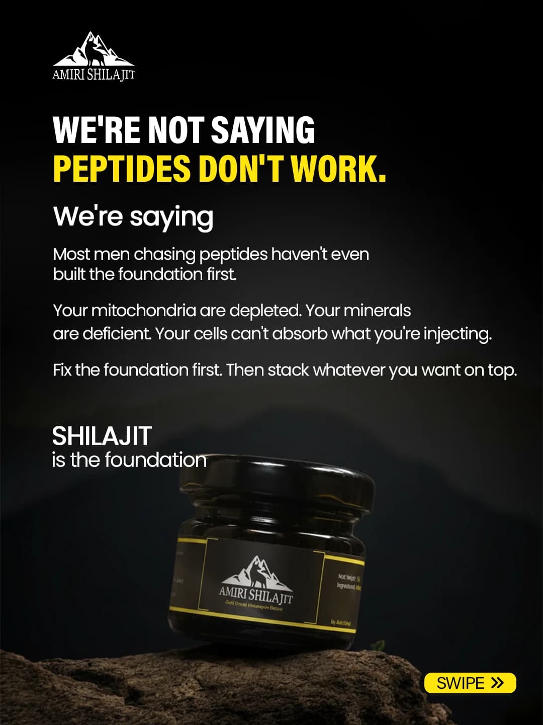 Amiri Shilajit social media post: We're Not Saying Peptides Don't Work