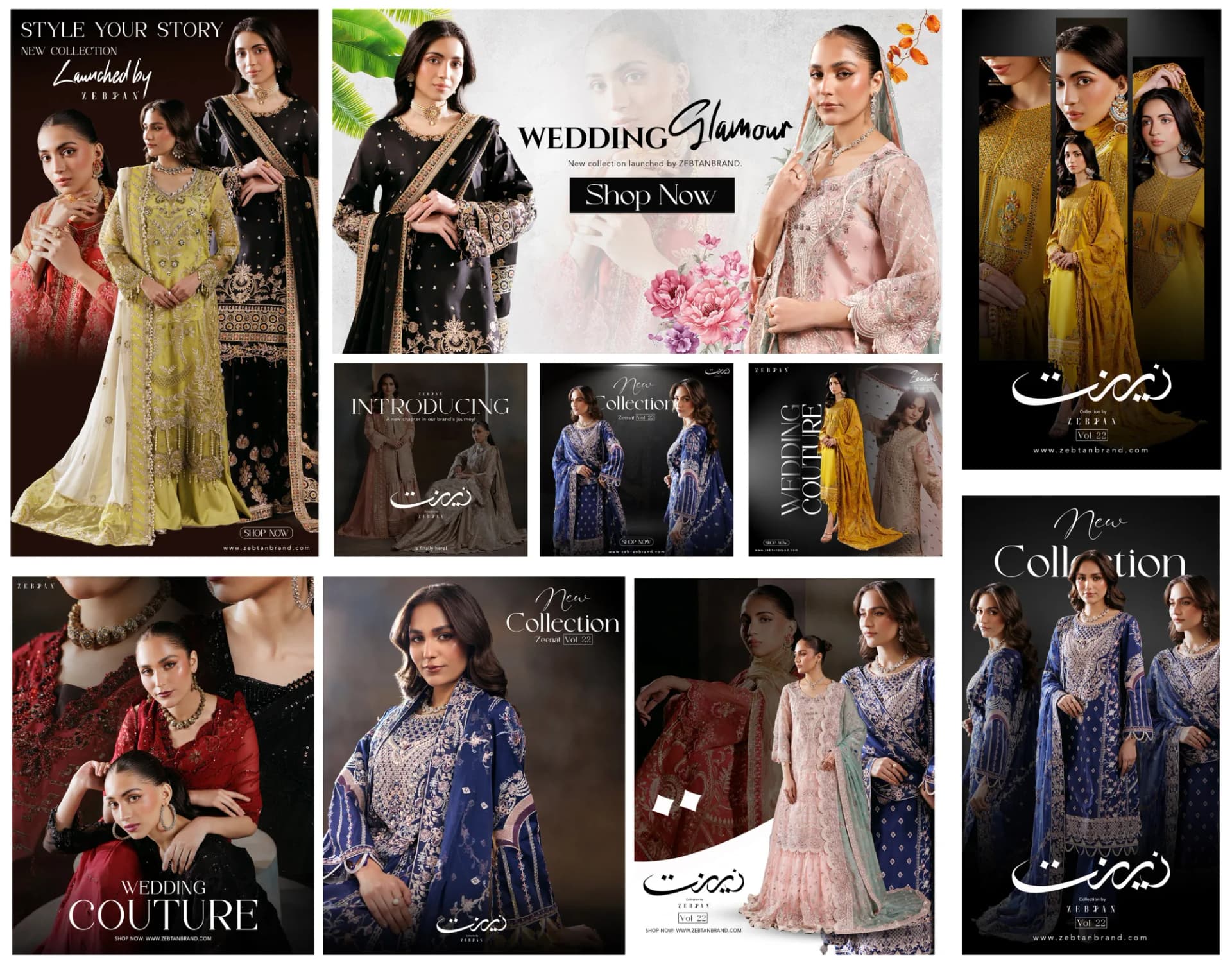Zeenat social media post: Feed collage of collection and wedding posts.