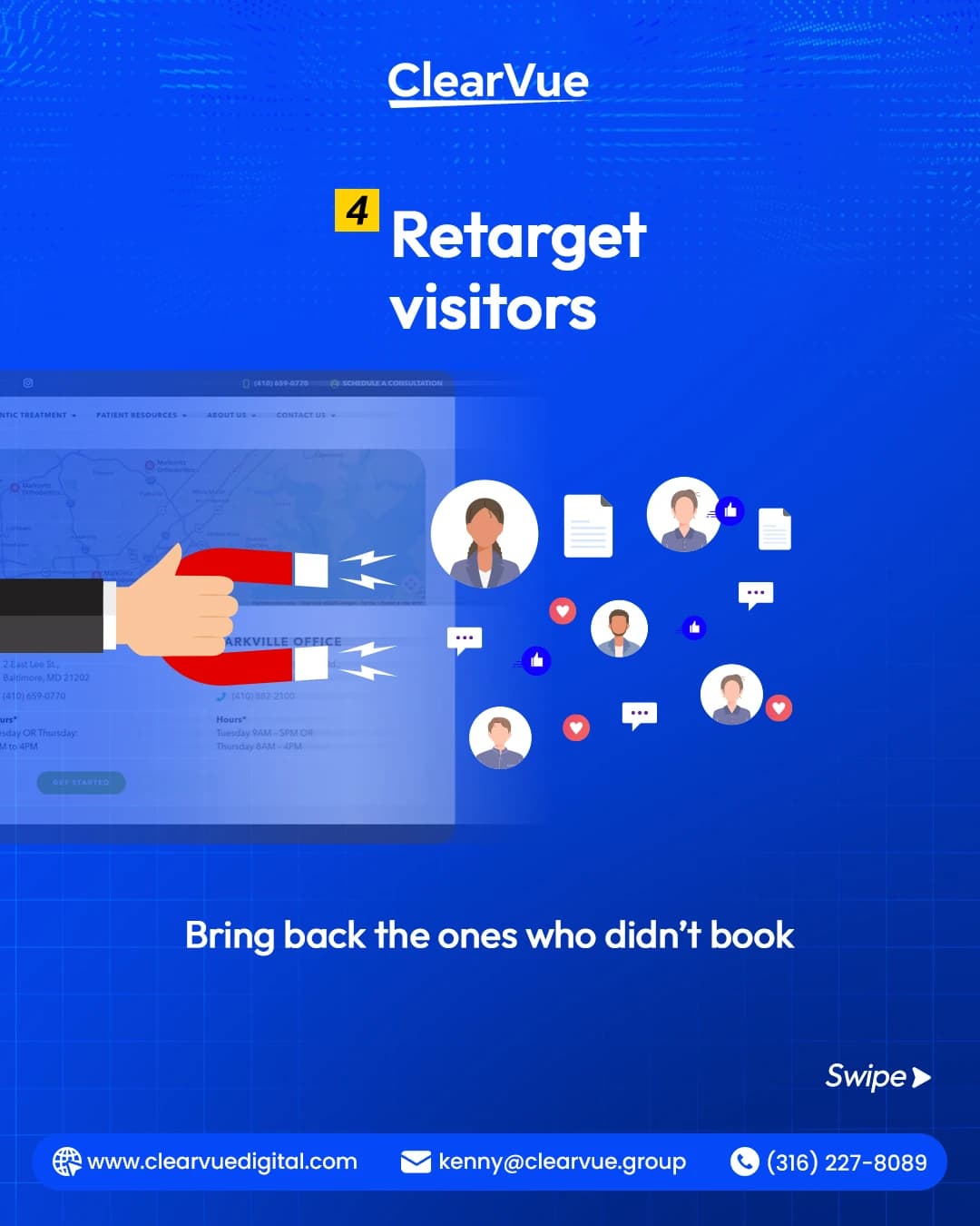 Healthcare Marketing social media post: Retargeting explainer: bring back visitors who didn't book.