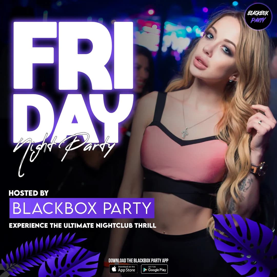 BlackBox Party social media post: Friday Night Party promo with the BlackBox Party app.