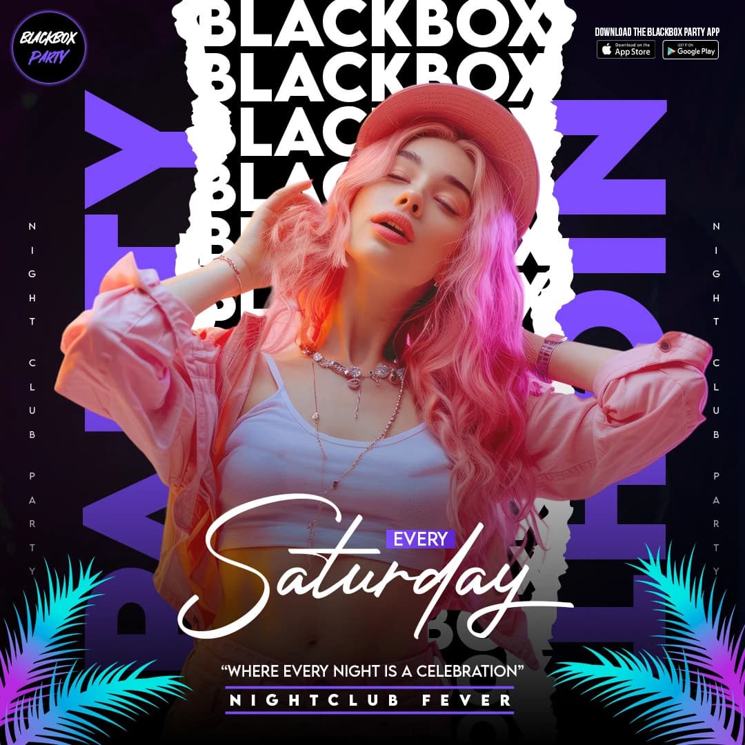 BlackBox Party social media post: Saturday Nightclub Fever event poster.