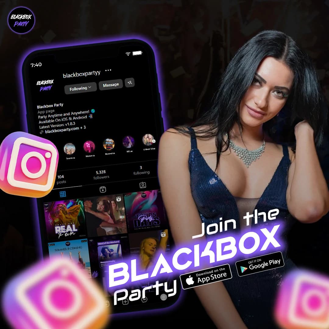 BlackBox Party social media post: Join the BlackBox Party app: Instagram promo.