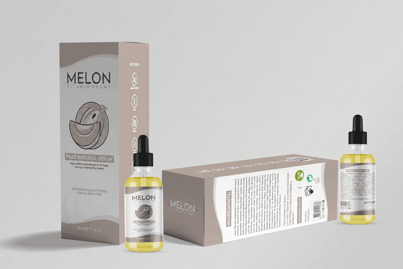 Cosmetic Serum Packaging Design, Melon Vitamin Brows | Beauty & Cosmetics | Awais Khadim