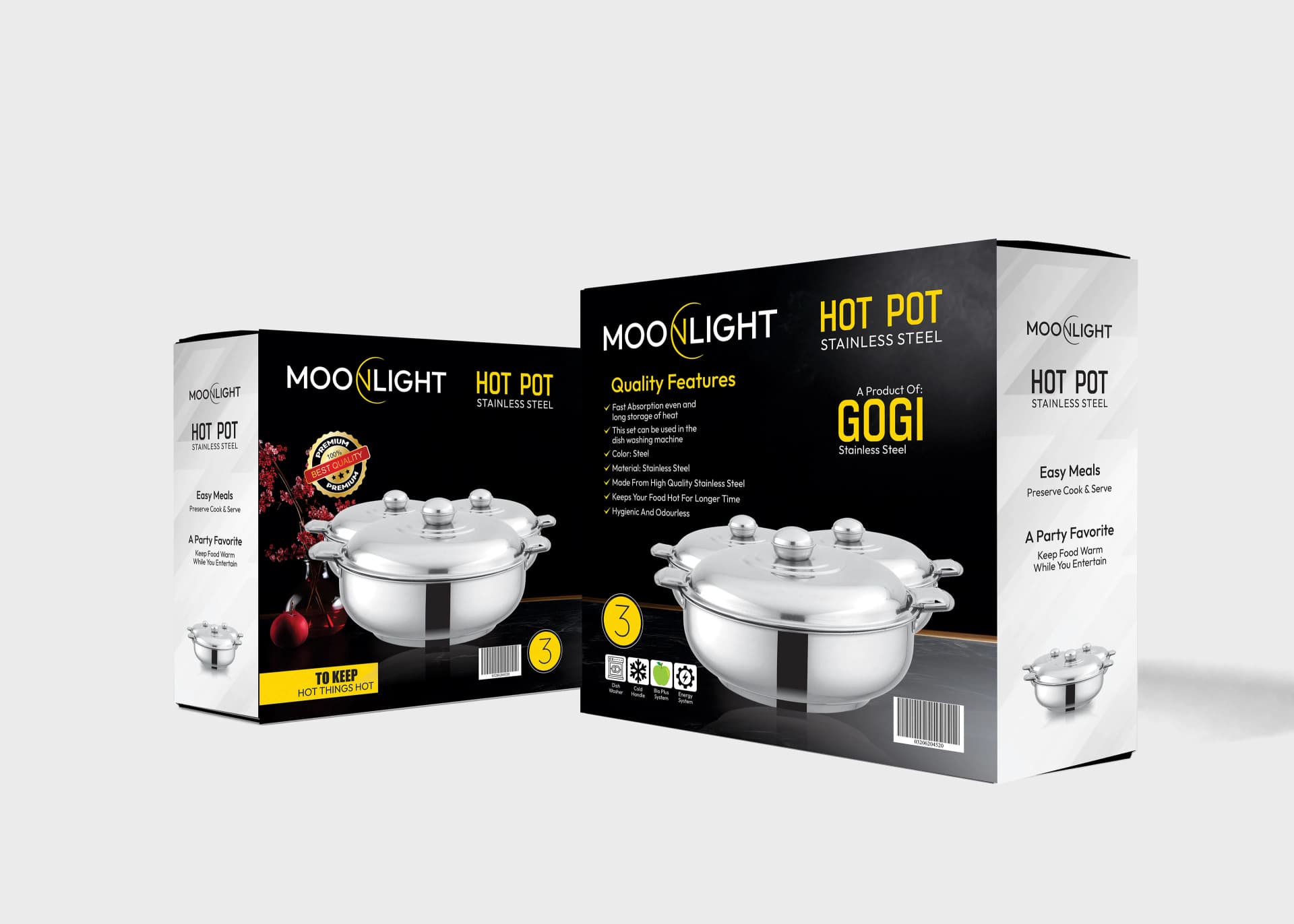 Kitchenware Packaging Design, Moonlight Gogi Stainless Steel | Kitchenware | Awais Khadim