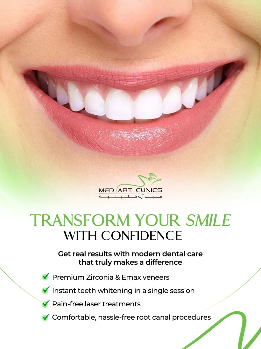 Aesthetic & Dental Clinics social media post: Cosmetic dentistry promo for Med Art Clinics.