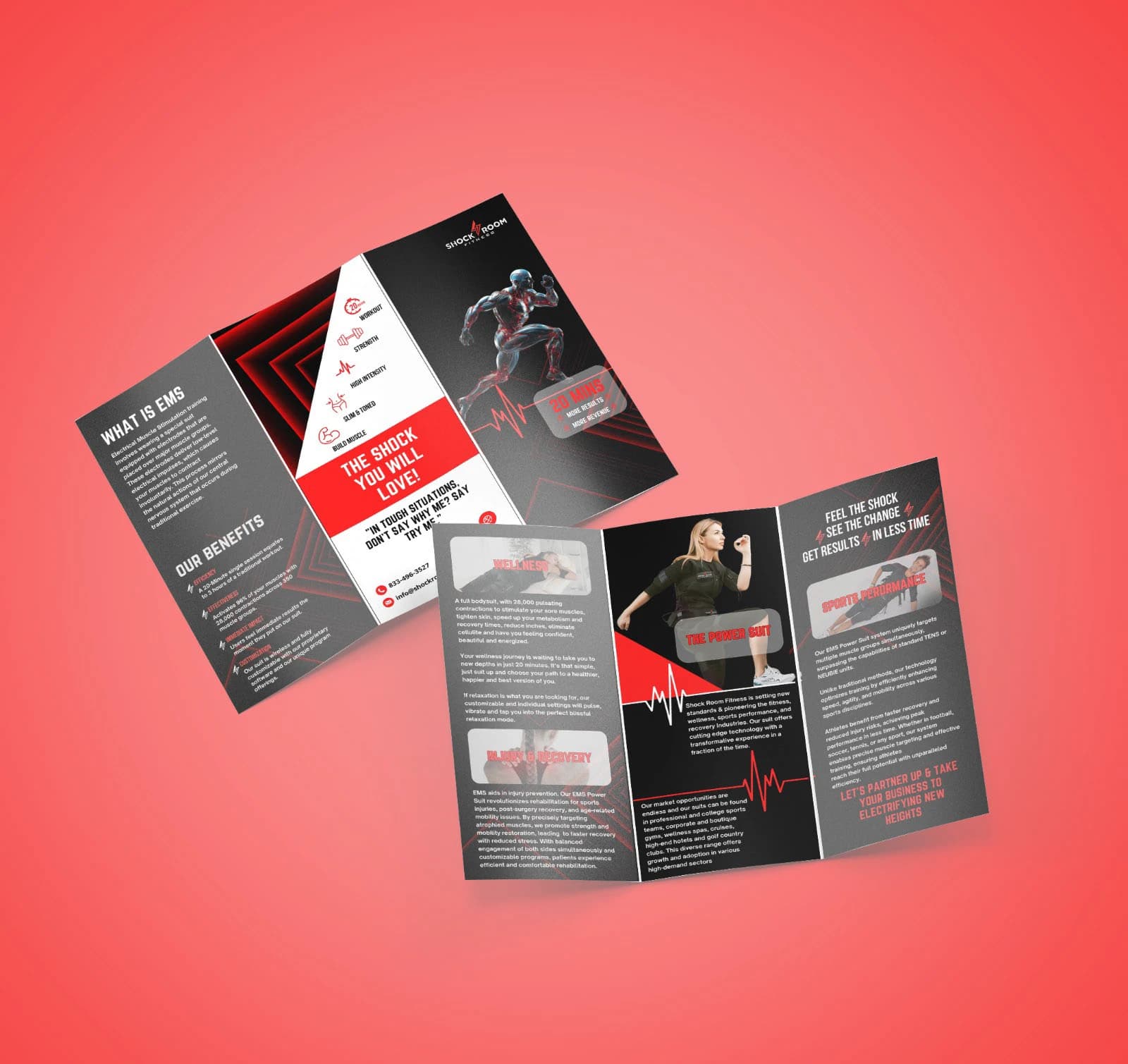 Tri-Fold Brochure Design, Shock Room Fitness | Health & Fitness | Awais Khadim