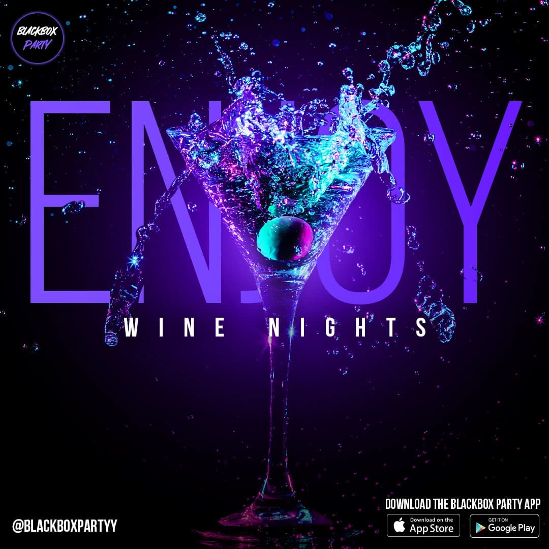 BlackBox Party social media post: Wine Nights event poster.
