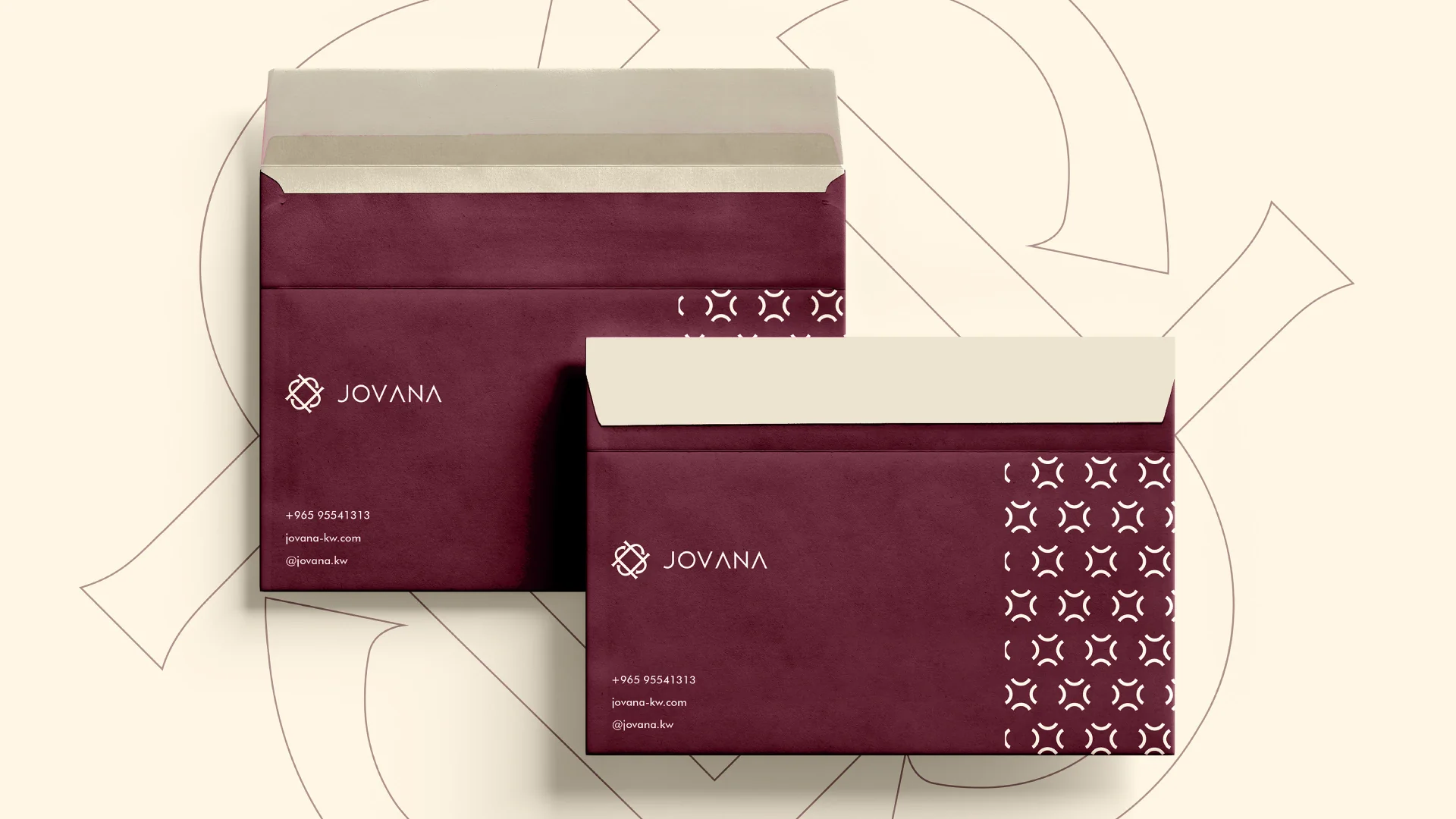 Jovana branded envelopes with monogram pattern