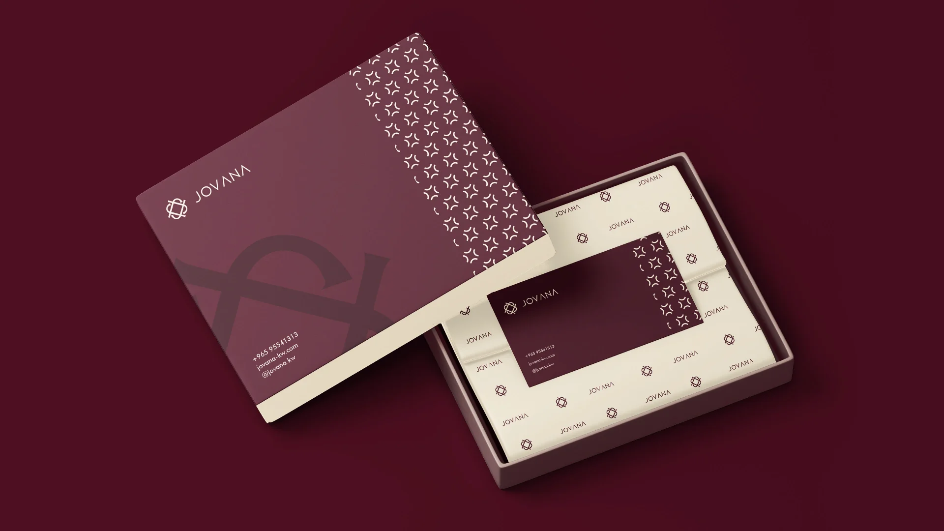 Jovana burgundy and cream branded clothing box