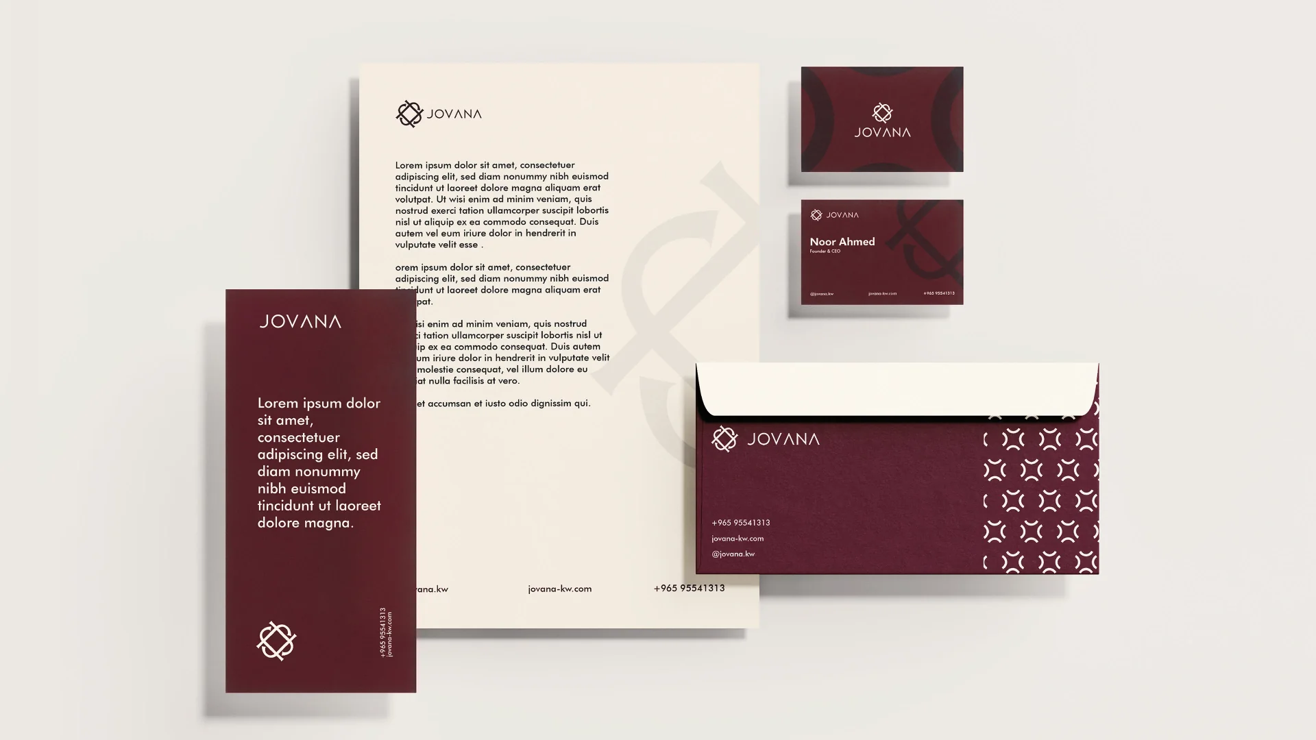 Jovana stationery set: letterhead, envelope and business cards
