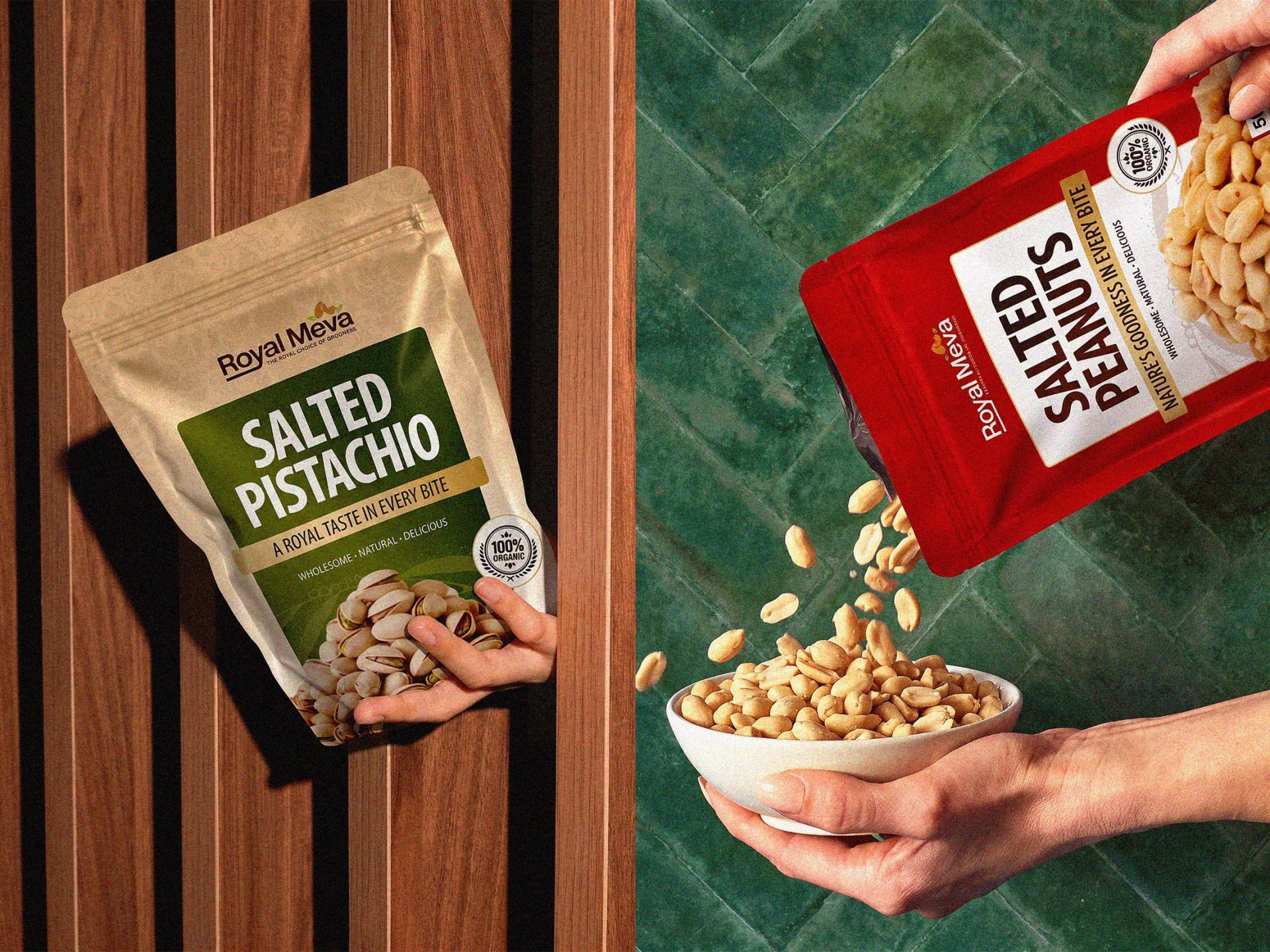 Royal Meva Salted Pistachio and Salted Peanuts pouches