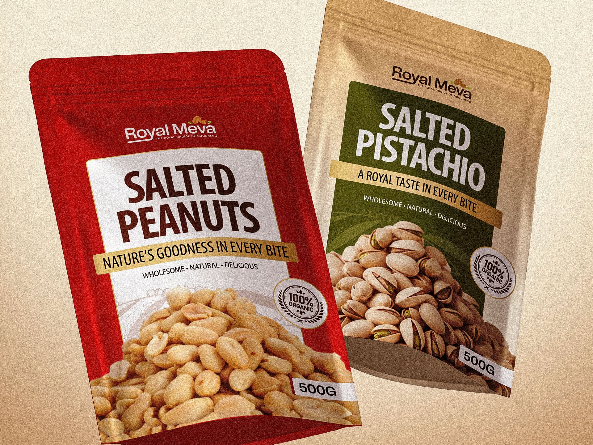 Royal Meva Salted Peanuts and Salted Pistachio pouches