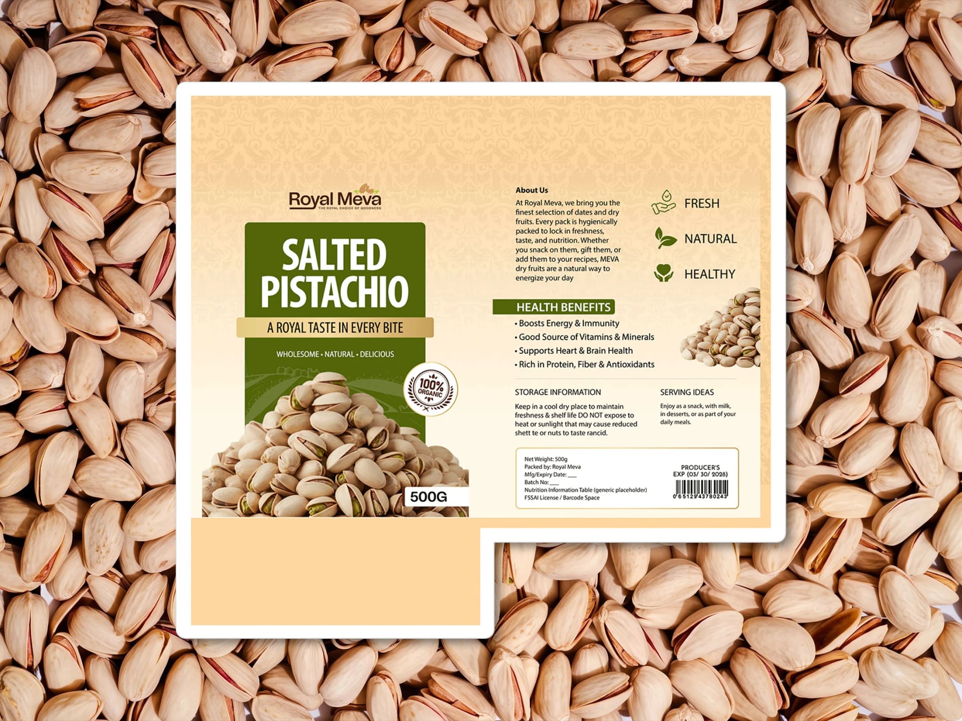 Royal Meva Salted Pistachio label artwork